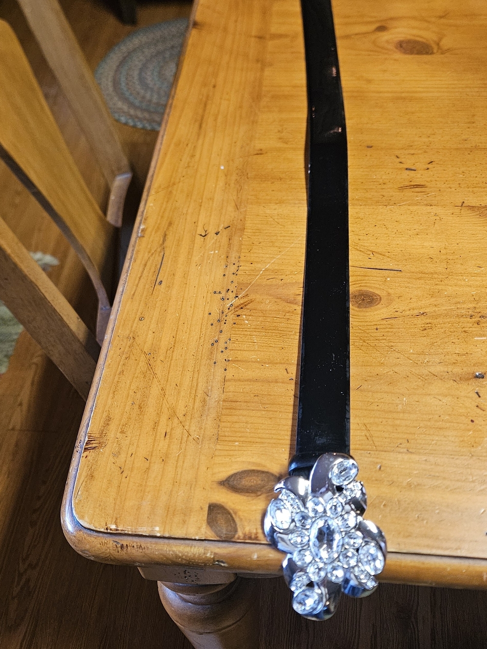White House Black Market Black Belt with Crystal Flower Buckle